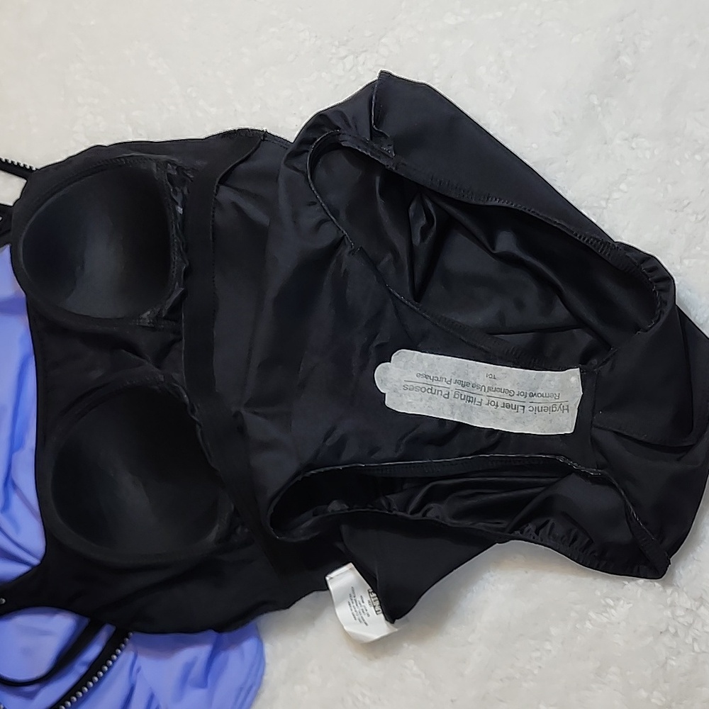 Miraclesuit Ruched One Piece Swimsuit 10 Lavender Black Drape Padded Bust Modest - Picture 14 of 16
